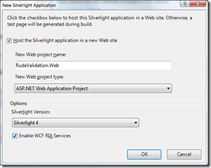 New Silverlight Application dialog - Enable WCF RIA Services