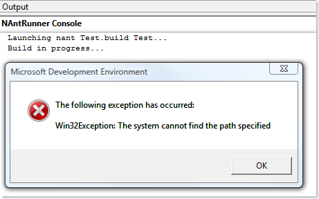 Win32Exception: The system cannot find the path specified