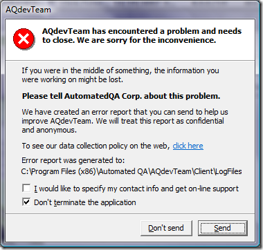 AQdevTeam has encountered a problem and needs to close.