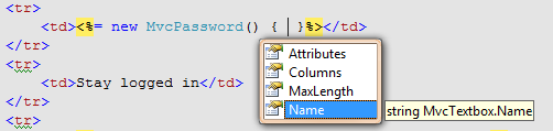 Intellisense for control initializers within MVC