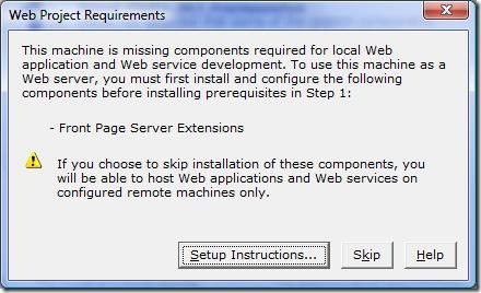 Web Project Requirements: Front Page Server Extensions missing